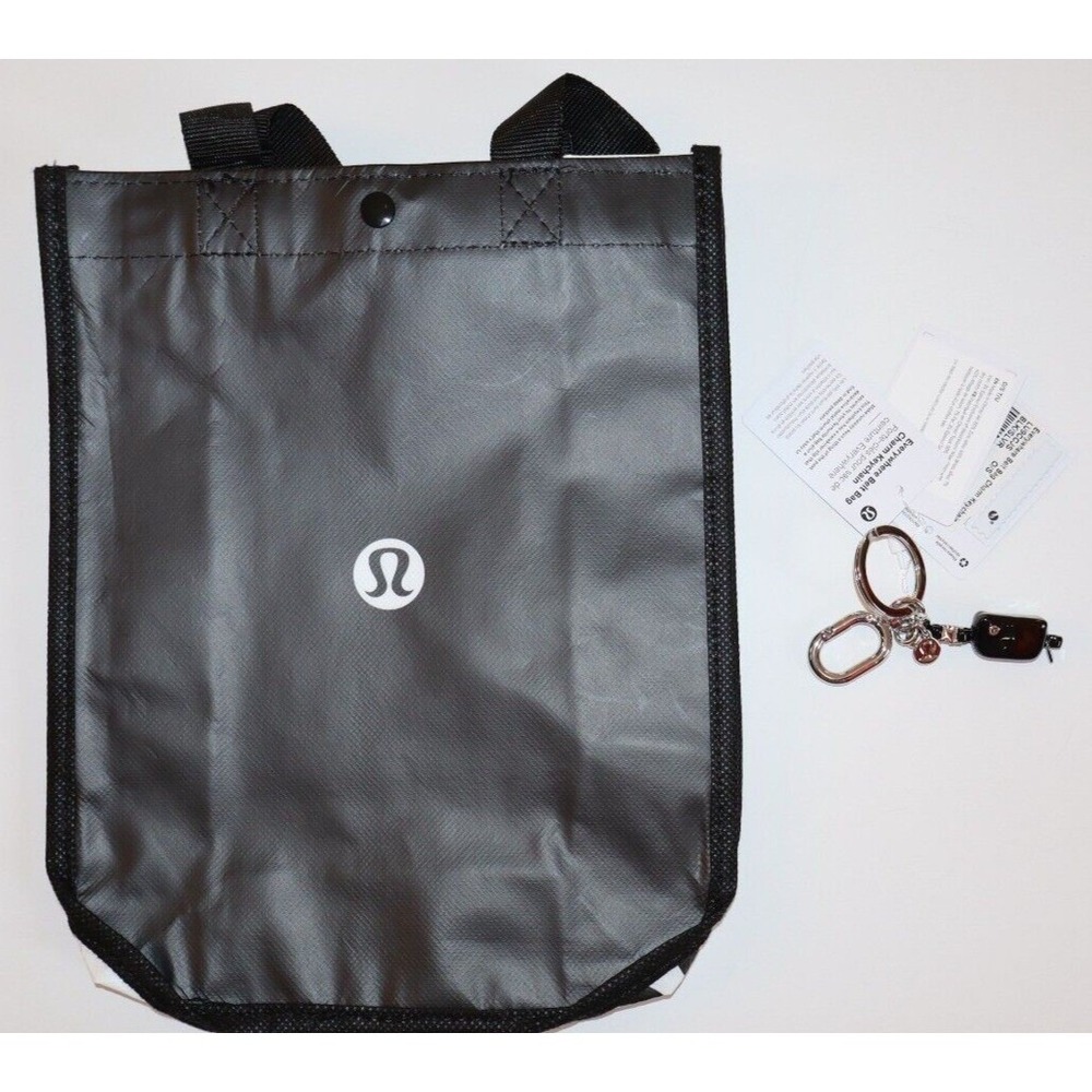 LULULEMON Everywhere Black Belt Bag Keychain Charm Silver Hardware Clip On NEW